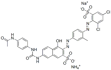 ammonium sodium 7-[[[[4-acetamidophenyl]amino]carbonyl]amino]-3-[[4-[(2,4-dichloro-6-sulphonatophenyl)azo]-m-tolyl]azo]-4-hydroxynaphthalene-2-sulphonate Structure