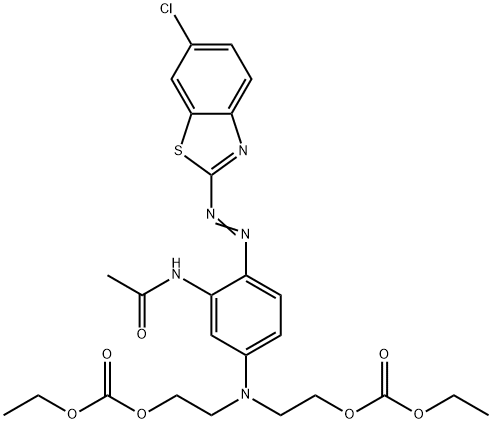 2-[2-Acetylamino-4-bis(2-ethoxycarbonyloxyethyl)aminophenylazo]-6-chlorobenzothiazole Structure