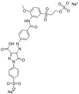 disodium hydrogen 4,5-dihydro-4-[[4-[[[2-methoxy-5-[[2-(sulphonatooxy)ethyl]sulphonyl]phenyl]amino]carbonyl]phenyl]azo]-5-oxo-1-(4-sulphonatophenyl)-1H-pyrazole-3-carboxylate Structure