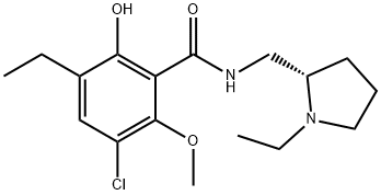 N-[[(2S)-1-エチル-2-ピロリジニル]メチル]-2-ヒドロキシ-3-エチル-5-クロロ-6-メトキシベンズアミド 化学構造式