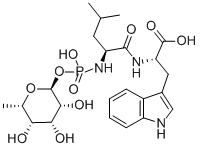 N-[[(6-デオキシ-α-L-タロピラノシル)オキシ]ヒドロキシホスフィニル]-L-Leu-L-Trp-OH 化学構造式