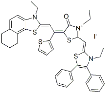 3-エチル-2-[(3-エチル-4,5-ジフェニルチアゾール-2(3H)-イリデン)メチル]-5-[2-[(3-エチル-6,7,8,9-テトラヒドロナフト[2,1-d]チアゾール)-2(3H)-イリデン]-1-(2-チエニル)エチリデン]-4,5-ジヒドロ-4-オキソチアゾール-3-イウム・ヨージド 化学構造式