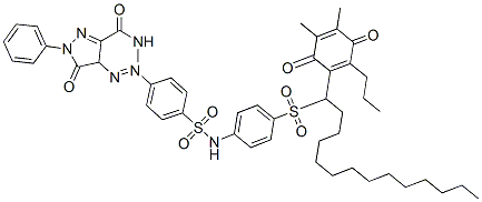 4-[[4-[[[4-[[1-(4,5-dimethyl-3,6-dioxo-2-propyl-1,4-cyclohexadien-1-yl)tetradecyl]sulphonyl]phenyl]amino]sulphonyl]phenyl]azo]-4,5-dihydro-N-methyl-5-oxo-1-phenyl-1H-pyrazole-3-carboxamide 结构式