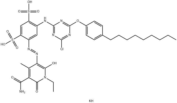 dipotassium 4-[[5-(aminocarbonyl)-1-ethyl-1,6-dihydro-2-hydroxy-4-methyl-6-oxo-3-pyridyl]azo]-6-[[4-chloro-6-(4-nonylphenoxy)-1,3,5-triazin-2-yl]amino]benzene-1,3-disulphonate Structure