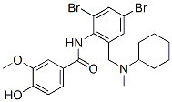 N-[2,4-ジブロモ-6-[(シクロヘキシルメチルアミノ)メチル]フェニル]-4-ヒドロキシ-3-メトキシベンズアミド 化学構造式