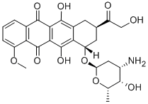 (8R)-10α-[(3-アミノ-2,3,6-トリデオキシ-α-L-lyxo-ヘキソピラノシル)オキシ]-7,8,9,10-テトラヒドロ-6,11-ジヒドロキシ-1-メトキシ-8β-(2-ヒドロキシアセチル)-5,12-ナフタセンジオン 化学構造式