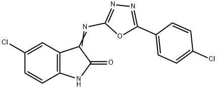 5-Chloro-3-(5-(p-chlorophenyl)-1,3,4-oxadiazol-2-ylimino)-2-indolinone 结构式