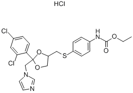 rel-[4-[[[(2R*,4R*)-2-(2,4-ジクロロフェニル)-2-(1H-イミダゾール-1-イルメチル)-1,3-ジオキソラン-4-イル]メチル]チオ]フェニル]カルバミド酸エチル 化学構造式