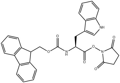 2,5-二氧代吡咯烷-1-基 (((9H-芴-9-基)甲氧基)甲酰基)-L-色氨酸, 84771-20-0, 结构式