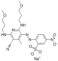 sodium 2-[[5-cyano-2,6-bis[(3-methoxypropyl)amino]-4-methyl-3-pyridyl]azo]-5-nitrobenzenesulphonate Structure