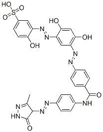 3-[[5-[[4-[[[4-[[(4,5-ジヒドロ-3-メチル-5-オキソ-1H-ピラゾール)-4-イル]アゾ]フェニル]アミノ]カルボニル]フェニル]アゾ]-2,4-ジヒドロキシフェニル]アゾ]-4-ヒドロキシベンゼンスルホン酸 化学構造式