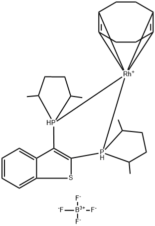 テトラフルオロほう酸(S,S)‐2,3‐ビス(2,5‐ジメチルホスホラン‐1‐イル)ベンゾ[B]チオフェンシクロオクタジエンロジウム(I) 化学構造式