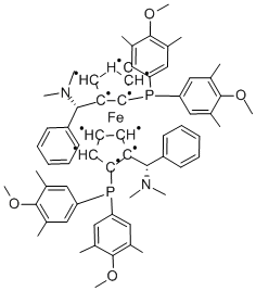 (RP,R′P)-1,1′-双[双(4-甲氧基-3,5-二甲苯基)膦基]-2,2′-双[(S)-Α-(二甲氨基)苯甲基]二茂铁 结构式