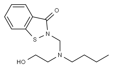 2-[[butyl(2-hydroxyethyl)amino]methyl]-1,2-benzisothiazol-3(2H)-one Struktur