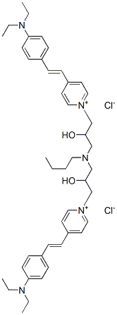 1,1′-[(ブチルイミノ)ビス(2-ヒドロキシ-3,1-プロパンジイル)]ビス[4-[2-[4-(ジエチルアミノ)フェニル]エテニル]ピリジニウム]・ジクロリド 化学構造式