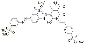 ammonium sodium 2-[[5-carbamoyl-1,6-dihydro-2-hydroxy-4-methyl-6-oxo-1-[2-(4-sulphonatophenyl)ethyl]-3-pyridyl]azo]-5-[(3-phosphonophenyl)azo]benzenesulphonate 结构式