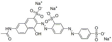 trisodium 7-acetamido-4-hydroxy-3-[[2-sulphonato-4-[(4-sulphonatophenyl)azo]phenyl]azo]naphthalene-2-sulphonate Structure