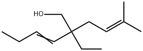 2-ethyl-2-(3-methylbut-2-enyl)hex-3-en-1-ol  Struktur
