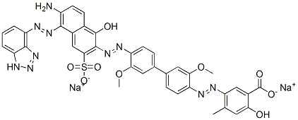 5-[[4'-[[6-アミノ-5-(1H-ベンゾトリアゾール-4-イルアゾ)-1-ヒドロキシ-3-スルホ-2-ナフチル]アゾ]-3,3'-ジメトキシ-1,1'-ビフェニル-4-イル]アゾ]-2-ヒドロキシ-4-メチル安息香酸ジナトリウム 化学構造式