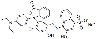 4-[[6'-(ジエチルアミノ)-3'-ヒドロキシ-3-オキソスピロ[イソベンゾフラン-1(3H),9'-[9H]キサンテン]-2'-イル]アゾ]-3-ヒドロキシ-1-ナフタレンスルホン酸ナトリウム 化学構造式