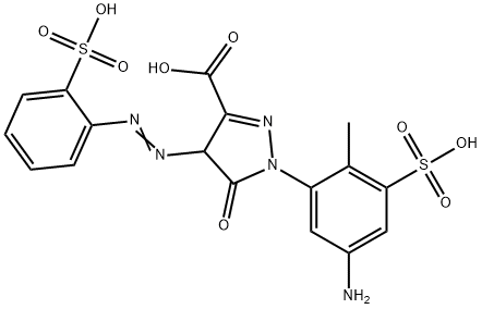 1-(5-アミノ-2-メチル-3-スルホフェニル)-4,5-ジヒドロ-5-オキソ-4-[(2-スルホフェニル)アゾ]-1H-ピラゾール-3-カルボン酸 化学構造式