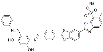sodium 2'-[4-[[2,4-dihydroxy-5-(phenylazo)phenyl]azo]phenyl]-6-methyl[2,6'-bibenzothiazole]-7-sulphonate Structure