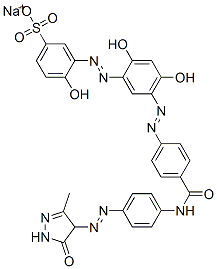 sodium 3-[[5-[[4-[[4-[(4,5-dihydro-3-methyl-5-oxo-1H-pyrazol-4-yl)azo]anilino]carbonyl]phenyl]azo]-2,4-dihydroxyphenyl]azo]-4-hydroxybenzenesulphonate Structure