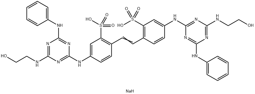 2,2'-(1,2-エテンジイル)ビス[5-[[4-[(2-ヒドロキシエチル)アミノ]-6-(フェニルアミノ)-1,3,5-トリアジン-2-イル]アミノ]ベンゼンスルホン酸]/ナトリウム,(1:x) 化学構造式