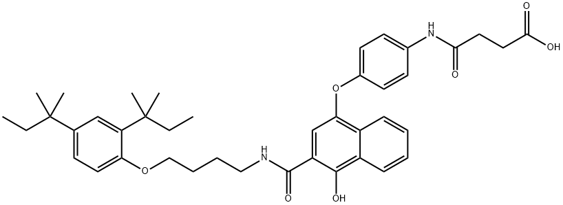 3-[N-[4-[3-[N-[4-(2,4-ジ-tert-ペンチルフェノキシ)ブチル]カルバモイル]-4-ヒドロキシ-1-ナフチルオキシ]フェニル]カルバモイル]プロピオン酸 化学構造式