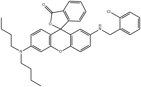2'-(2-chlorobenzylamino)-6'-(dibutylamino)spiro[isobenzofuran-1(3H)-9'[9H]-xanthene]-3-one 结构式