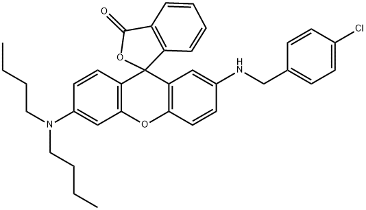 2'-(4-chlorobenzylamino)-6'-(dibutylamino)spiro[isobenzofuran-1(3H)-9'[9H]-xanthene]-3-one 结构式