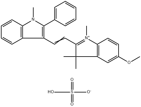 5-メトキシ-1,3,3-トリメチル-2-[2-(1-メチル-2-フェニル-1H-インドール-3-イル)エテニル]-3H-インドール-1-イウム・水素スルファート 化学構造式