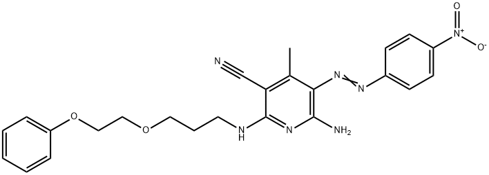 6-アミノ-4-メチル-5-[(4-ニトロフェニル)アゾ]-2-[[3-(2-フェノキシエトキシ)プロピル]アミノ]-3-ピリジンカルボニトリル 化学構造式