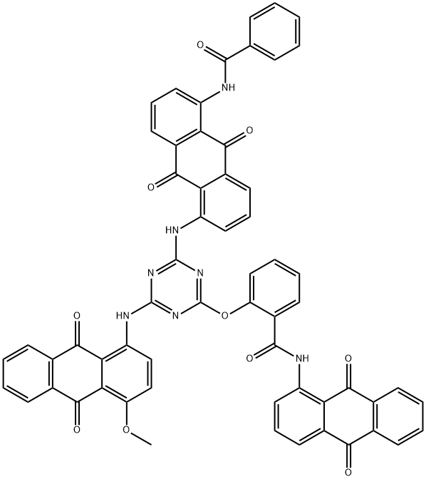 2-({4-[(5-ベンズアミド-9,10-ジオキソ-9,10-ジヒドロアントラセン-1-イル)アミノ]-6-[(4-メトキシ-9,10-ジオキソ-9,10-ジヒドロアントラセン-1-イル)アミノ]-1,3,5-トリアジン-2-イル}オキシ)-N-(9,10-ジオキソ-9,10-ジヒドロアントラセン-1-イル)ベンズアミド 化学構造式