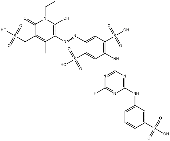 2-[[1-ethyl-1,6-dihydro-2-hydroxy-4-methyl-6-oxo-5-(sulphomethyl)-3-pyridyl]azo]-5-[[4-fluoro-6-[(3-sulphophenyl)amino]-1,3,5-triazin-2-yl]amino]benzene-1,4-disulphonic acid Structure