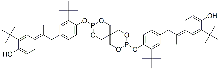 4,4'-[2,4,8,10-テトラオキサ-3,9-ジホスファスピロ[5.5]ウンデカン-3,9-ジイルビス[オキシ[3-(1,1-ジメチルエチル)-4,1-フェニレン](1-メチルエタン-1,1-ジイル)]]ビス[2-(1,1-ジメチルエチル)フェノール] 化学構造式