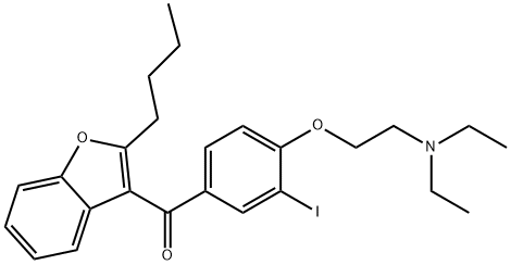 2-ブチル-3-ベンゾフラニル4-(2-ジエチルアミノエトキシ)-3-ヨードフェニルケトン 化学構造式