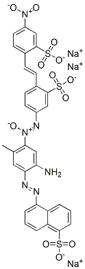 trisodium 5-[[2-amino-5-methyl-4-[[4-[2-(4-nitro-2-sulphonatophenyl)vinyl]-3-sulphonatophenyl]azoxy]phenyl]azo]naphthalene-1-sulphonate 结构式