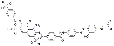 N-[4-[[4-[[4-[[1-amino-8-hydroxy-3,6-disulpho-7-[(4-sulphophenyl)azo]-2-naphthyl]azo]benzoyl]amino]phenyl]azo]-3-hydroxyphenyl]glycine Struktur