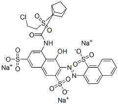 trisodium 5-[[[6-[(2-chloroethyl)sulphonyl]bicyclo[2.2.1]hept-2-yl]carbonyl]amino]-4-hydroxy-3-[(1-sulphonato-2-naphthyl)azo]naphthalene-2,7-disulphonate Structure
