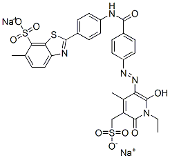 disodium 2-[4-[[4-[[1-ethyl-1,6-dihydro-2-hydroxy-4-methyl-6-oxo-5-(sulphonatomethyl)-3-pyridyl]azo]benzoyl]amino]phenyl]-6-methylbenzothiazole-7-sulphonate Structure