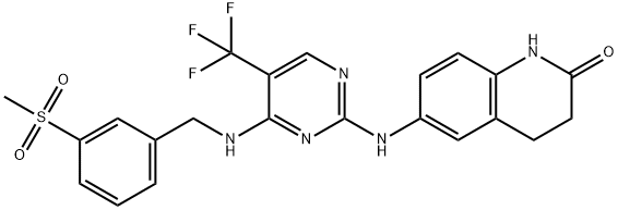 6-[(4-((3-(甲磺酰基)苄基)氨基)-5-三氟甲基嘧啶-2-基)氨基]-3,4-二氢-1H-喹啉-2-酮, 869288-64-2, 结构式