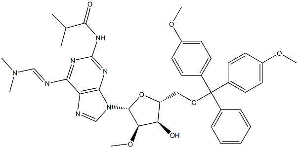 2-AMINO-5'-O-(DIMETHOXYTRITYL)-N6-(DIMETHYLAMINOMETHYLIDENE)-N2-(ISOBUTYRYL)-2'-O-METHYLADENOSINE 结构式