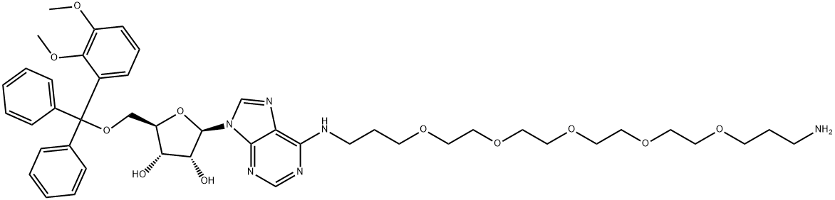 5'-O-(DIMETHOXYTRITYL)-N6-[((((3-AMINOPROPOXY(ETHOXY))-ETHOXY)ETHOXY)ETHOXY) PROPYL]ADENOSINE Struktur