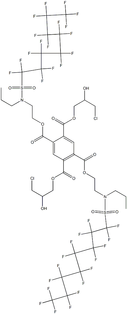 1,2,4,5-ベンゼンテトラカルボン酸1,4-ビス(3-クロロ-2-ヒドロキシプロピル)2,5-ビス[2-[[(ヘプタデカフルオロオクチル)スルホニル]プロピルアミノ]エチル] 化学構造式