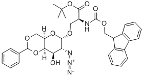 O-(2-叠氮-4,6-O-苯亚甲基-2-脱氧-α-D-吡喃半乳糖)-N-[(9H-芴-9-基甲氧基)羰基]-L-丝氨酸叔丁酯, 878483-02-4, 结构式