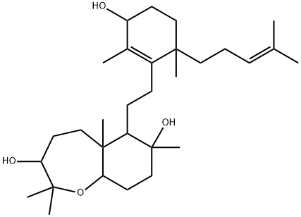 Decahydro-6-[2-[3-hydroxy-2,6-dimethyl-6-(4-methyl-3-pentenyl)-1-cyclohexen-1-yl]ethyl]-2,2,5a,7-tetramethyl-1-benzoxepine-3,7-diol 结构式