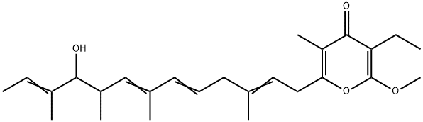 3-エチル-6-(10-ヒドロキシ-3,7,9,11-テトラメチル-2,5,7,11-トリデカテトラエニル)-2-メトキシ-5-メチル-4H-ピラン-4-オン 化学構造式