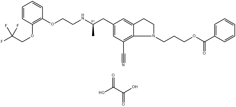 1-[3-(Benzoyloxy)propyl]-2,3-dihydro-5-[(2R)-2-[[2-[2-(2,2,2-trifluoroethoxy)phenoxy]ethyl]amino]propyl]-1H-indole-7-carbonitrile ethanedioate Structure