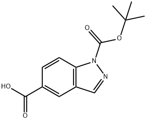 1-(TERT-ブチルトキシカルボニル)-1H-インダゾール-5-カルボン酸 化学構造式